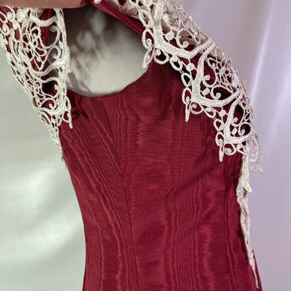 Vintage 80s Loralie Size 8 Red Off-the-Shoulder Dress Lace Victorian Look - Picture 8 of 14